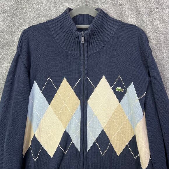 Lacoste Argyle‎ Blue Sweater Knit Full Zip Men's Size 6 - Picture 3 of 12